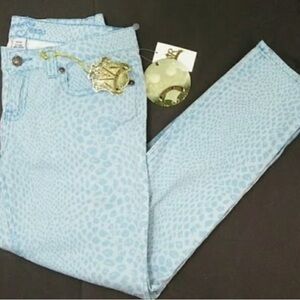 Trendy Light Blue Leopard Print Skinny Jeans